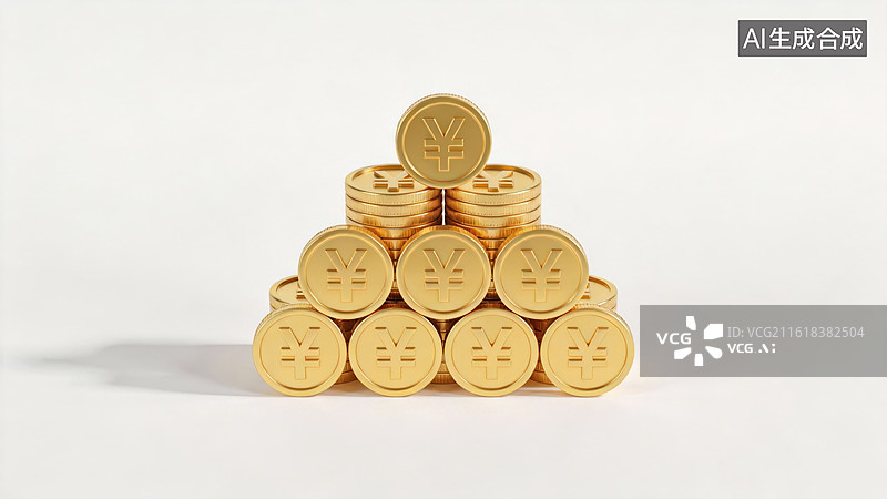 【AI数字艺术】金色硬币堆叠成金字塔图片素材