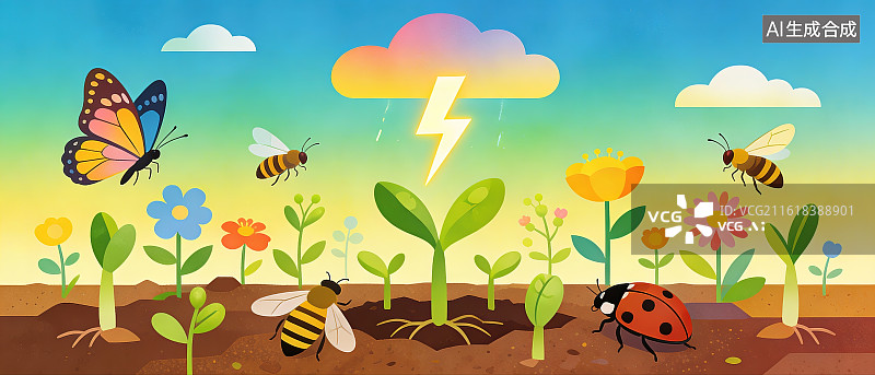 【AI数字艺术】惊蛰节气插画图片素材