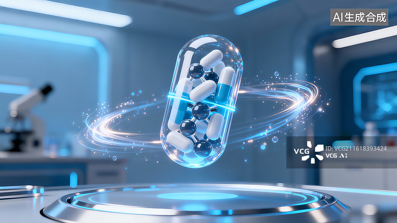 【AI数字艺术】未来科技感医疗胶囊分子结构图片素材