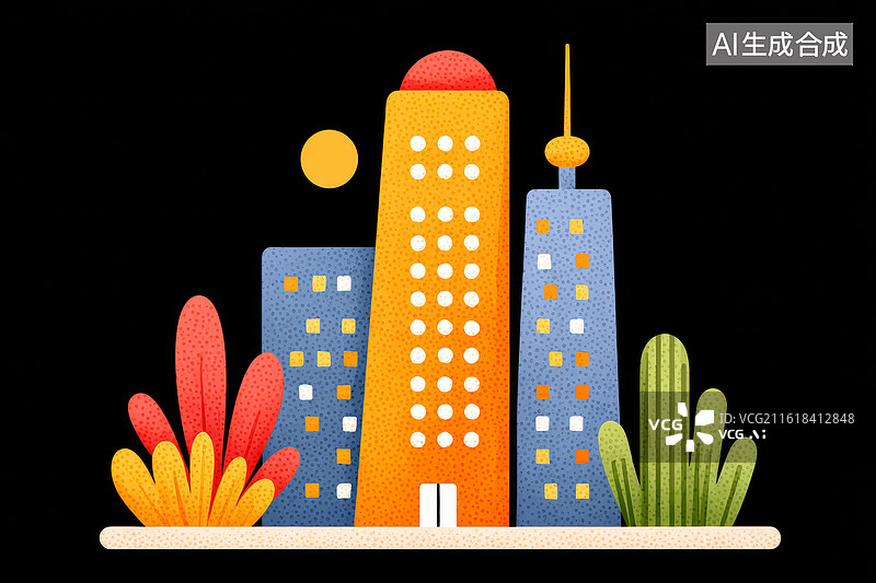 【AI数字艺术】夜色中的城市建筑图片素材