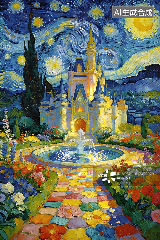 【AI数字艺术】星空下的童话城堡图片素材