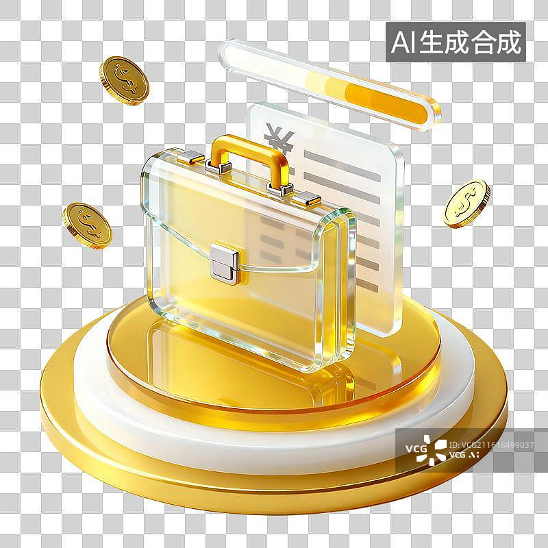 【AI数字艺术】金色华丽科技感玻璃金融插画元素图片素材