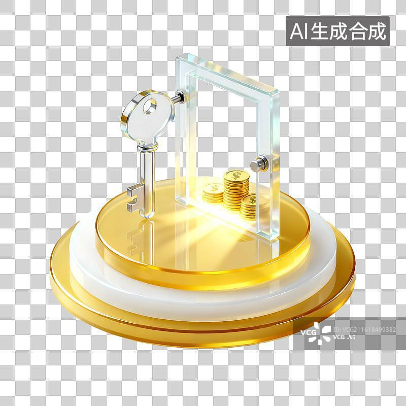 【AI数字艺术】金色华丽科技感玻璃金融插画元素图片素材