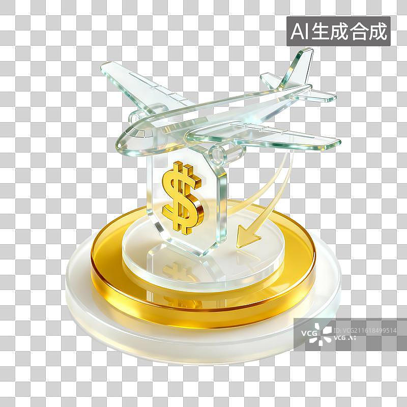 【AI数字艺术】金色华丽科技感玻璃金融插画元素图片素材