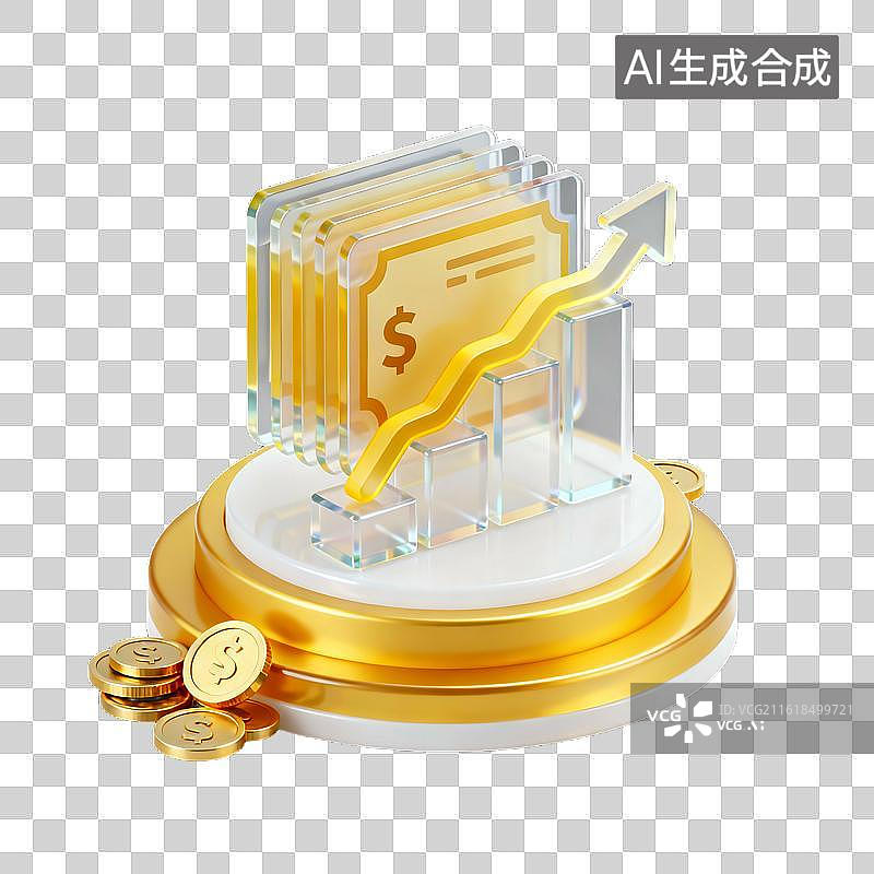 【AI数字艺术】金色华丽科技感玻璃金融插画元素图片素材