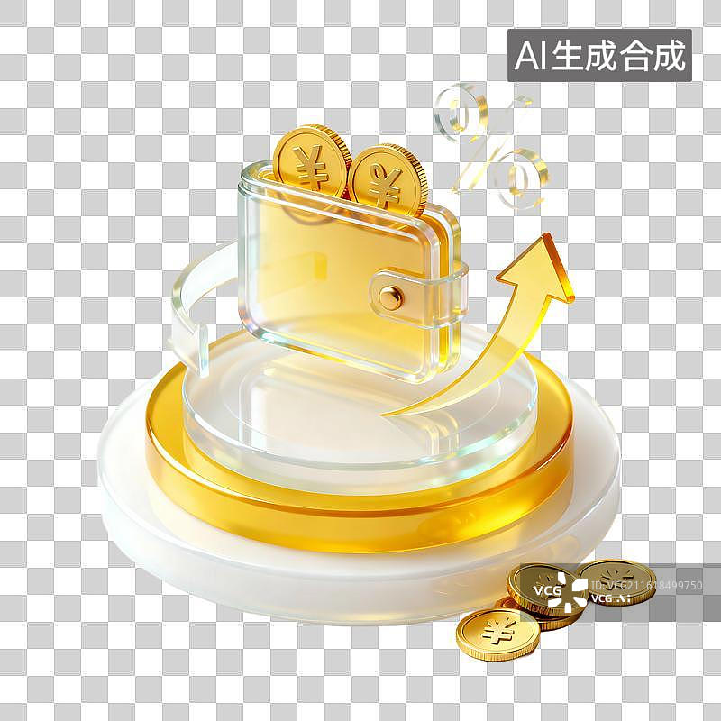 【AI数字艺术】金色华丽科技感玻璃金融插画元素图片素材