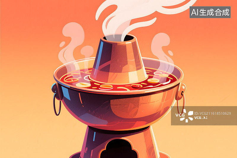【AI数字艺术】卡通铜火锅热气腾腾图片素材
