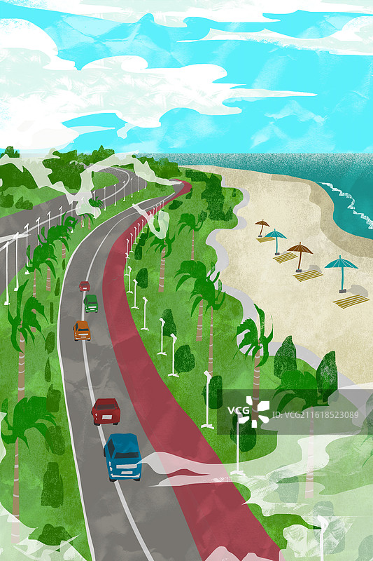 厦门环岛路插画图片素材