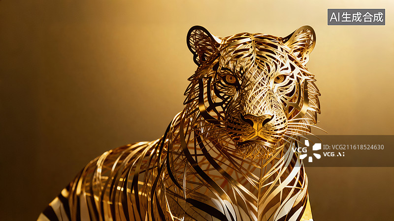 【AI数字艺术】3D现代艺术风格金属丝编织质感十二生肖雕塑华丽光泽图片素材