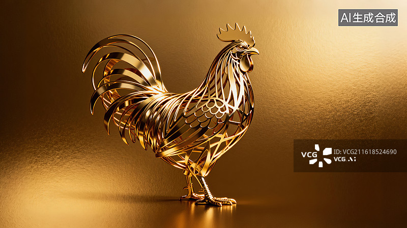 【AI数字艺术】3D现代艺术风格金属丝编织质感十二生肖雕塑华丽光泽图片素材