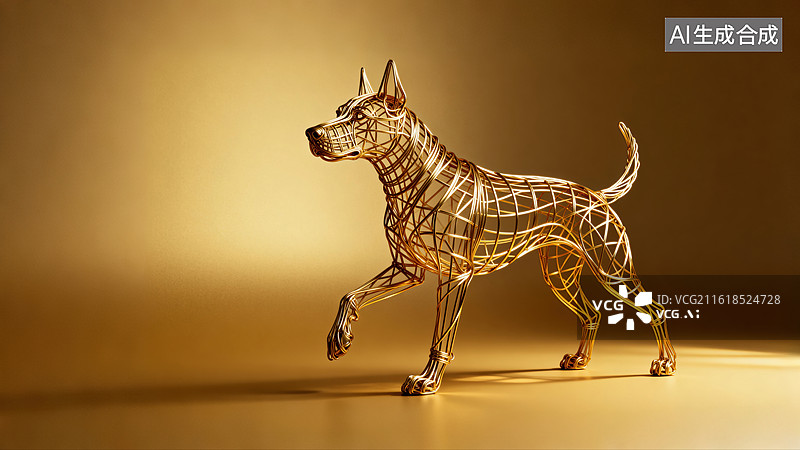 【AI数字艺术】3D现代艺术风格金属丝编织质感十二生肖雕塑华丽光泽图片素材