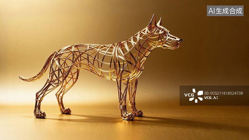 【AI数字艺术】3D现代艺术风格金属丝编织质感十二生肖雕塑华丽光泽图片素材