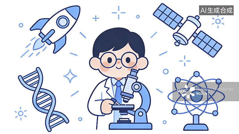 【AI数字艺术】卡通科学家与科学研究图片素材