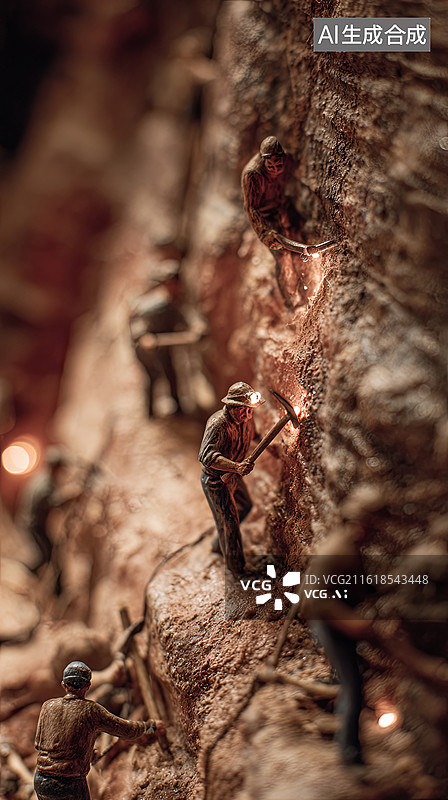 【AI数字艺术】矿工在岩壁上作业图片素材