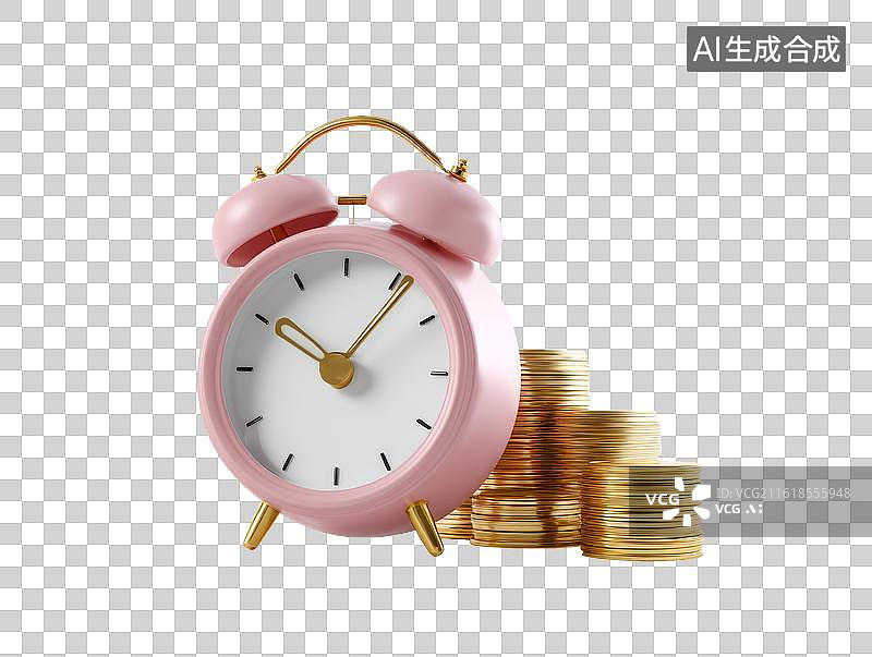 【AI数字艺术】一架时钟和金币图片素材