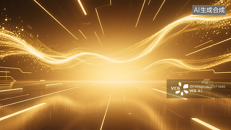 【AI数字艺术】AIGC：抽象弯曲金色粒子波浪曲线，黑金风格背景壁纸图片素材