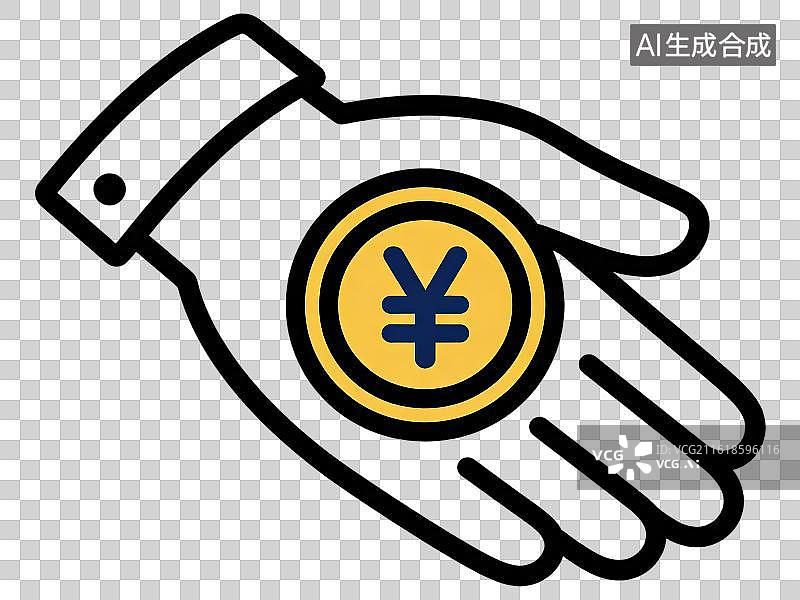 【AI数字艺术】3D渲染免抠图形元素金融理财收益极简风手捧带有人民币￥符号的金币硬币图片素材