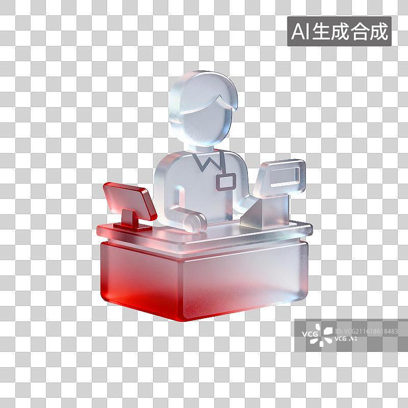 【AI数字艺术】[免抠PNG素材]透明玻璃柜台收银员图片素材