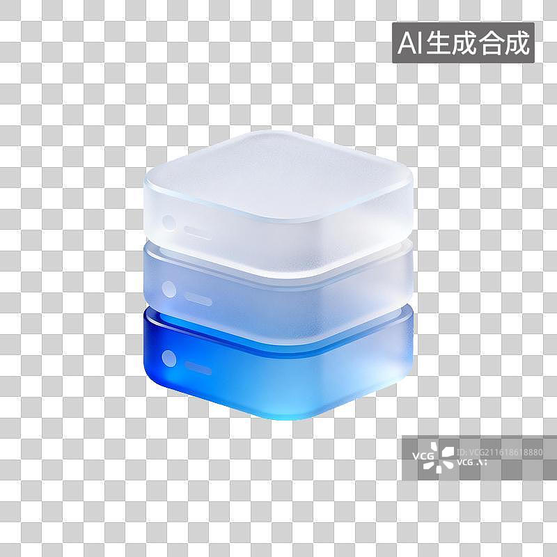【AI数字艺术】[免抠PNG素材]三个带蓝色渐变的磨砂玻璃立方体图片素材