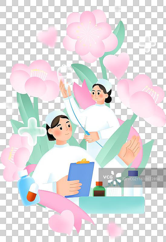 护士节护士花卉丝带医疗用品爱心清新渐变插画图片素材