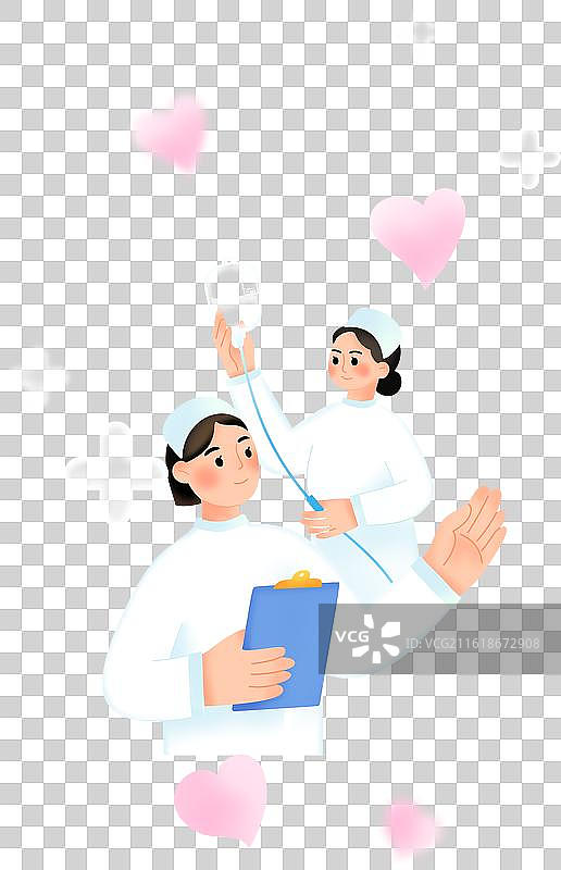 护士节两位护士爱心医疗符号清新渐变插画图片素材
