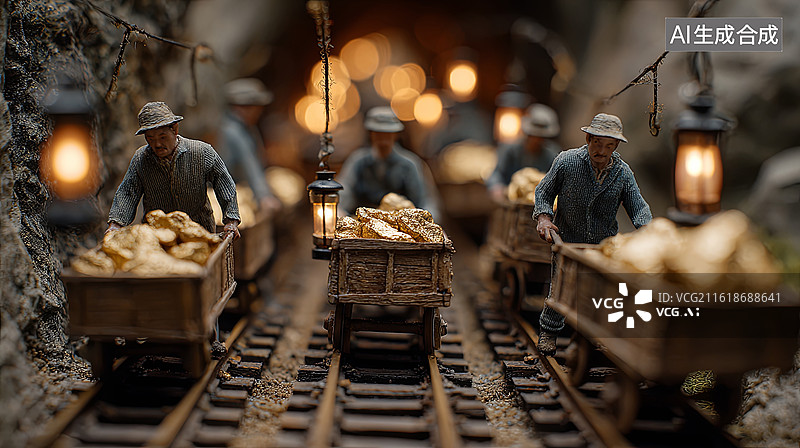 【AI数字艺术】矿工推车运输煤炭场景图片素材