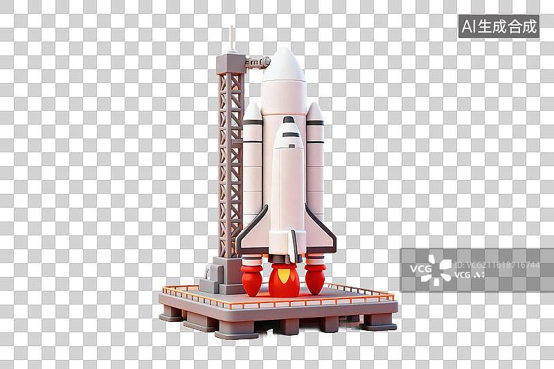 【AI数字艺术】卡通风格，发射台上的航天飞机，火箭PNG格式的免扣元素图片素材