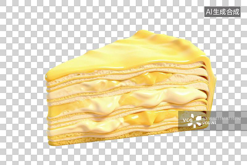 【AI数字艺术】卡通风格，一块美味的榴莲千层蛋糕PNG格式的免扣元素图片素材