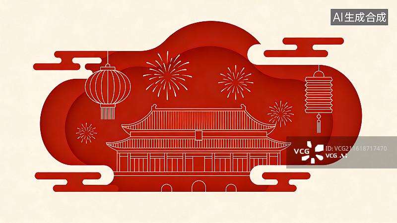 【AI数字艺术】传统中式建筑与节日装饰图片素材