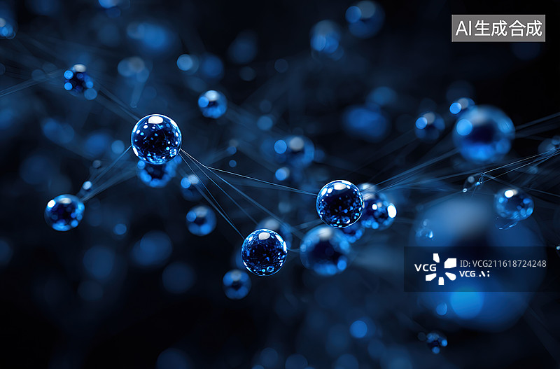 【AI数字艺术】蓝色分子结构网络图片素材