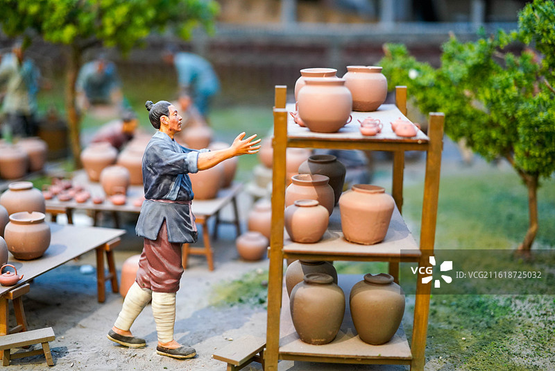 中国宜兴陶瓷博物馆紫砂陶制作工艺微缩景观纪实图片素材