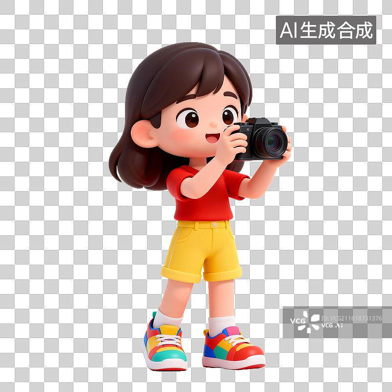 【AI数字艺术】[免抠PNG素材]可爱女孩手持相机拍照图片素材