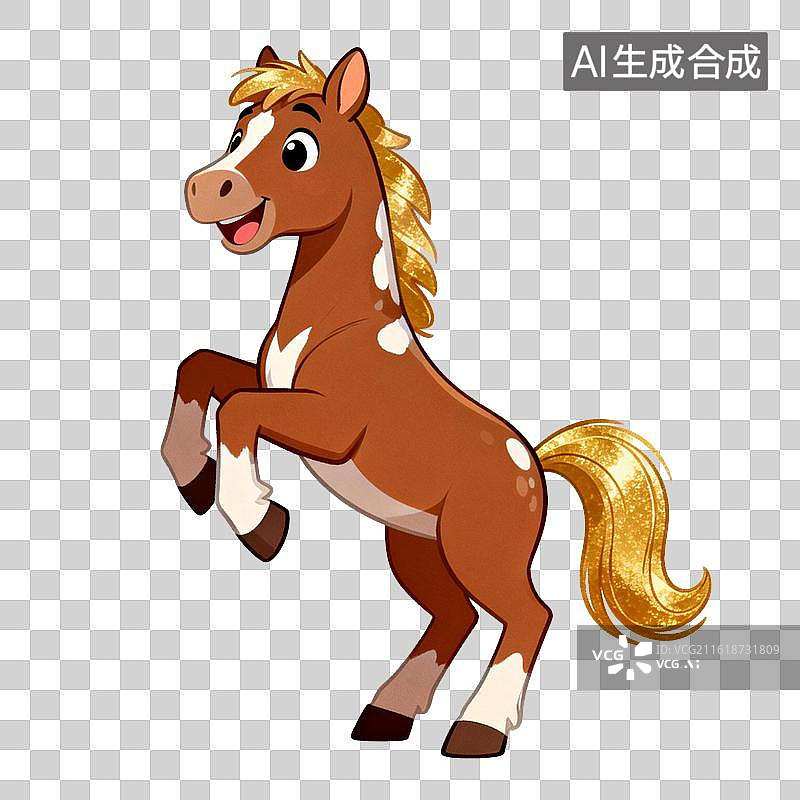 【AI数字艺术】[免抠PNG素材]金色鬃尾卡通小马图片素材