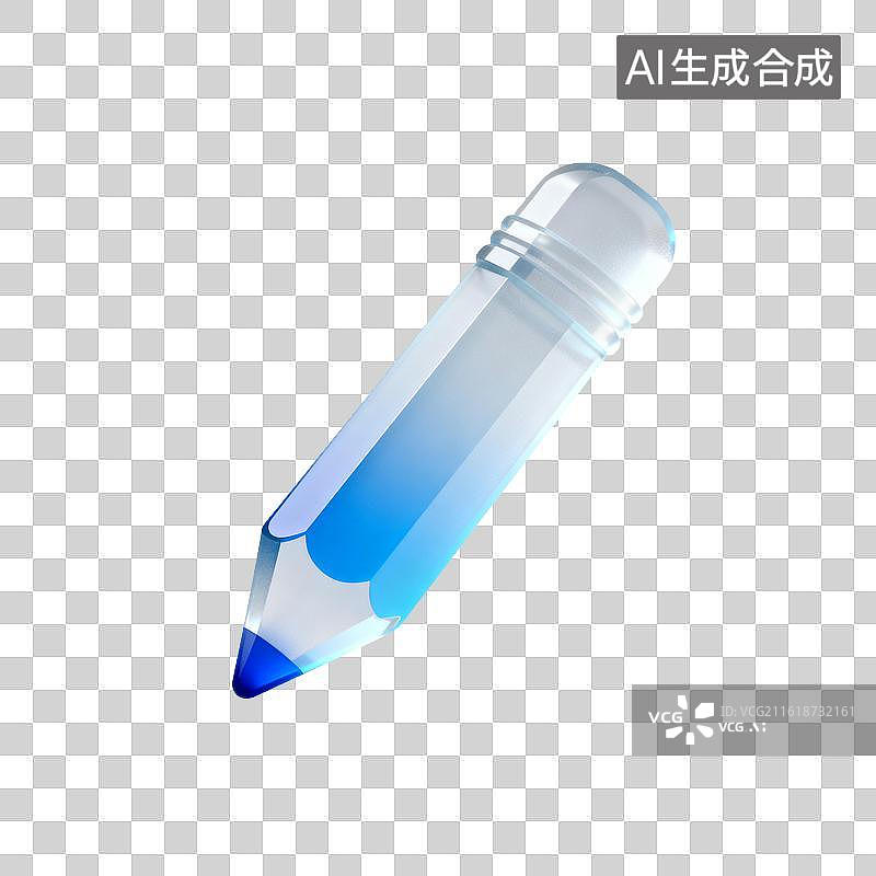 【AI数字艺术】[免抠PNG素材]透明蓝色渐变铅笔图标图片素材