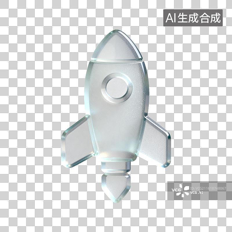 【AI数字艺术】[免抠PNG素材]透明玻璃火箭图标图片素材