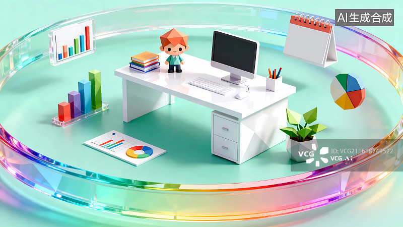 【AI数字艺术】数字化办公场景低多边形3D插画图片素材