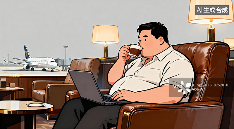 【AI数字艺术】商务人士机场候机室工作图片素材