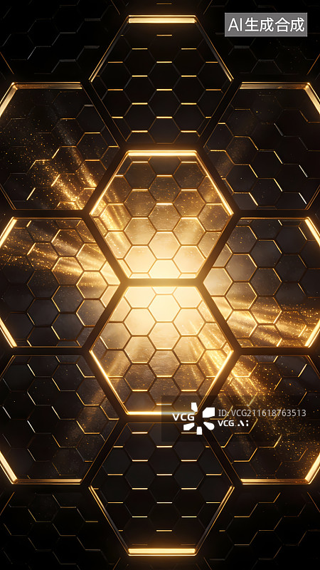 【AI数字艺术】金色六边形科技感背景图片素材