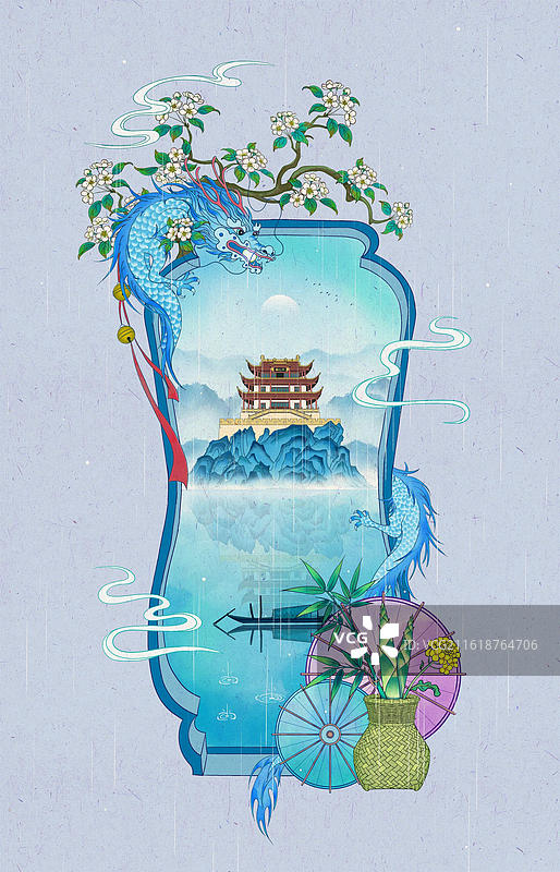 园林葫芦门雨水节气框景-长沙天心阁图片素材