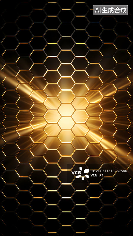 【AI数字艺术】金色六边形辐射光效背景图片素材