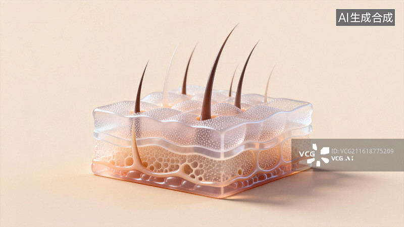【AI数字艺术】皮肤结构与毛发模型展示图片素材