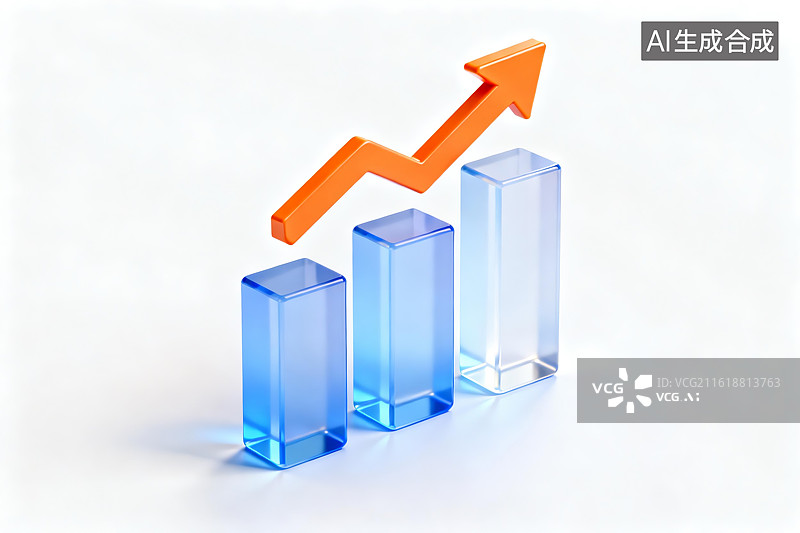 【AI数字艺术】3D渲染，透明柱形图和上升箭头图片素材