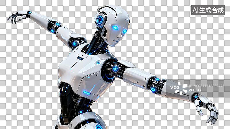 【AI数字艺术】未来感白色机器人伸展双臂图片素材