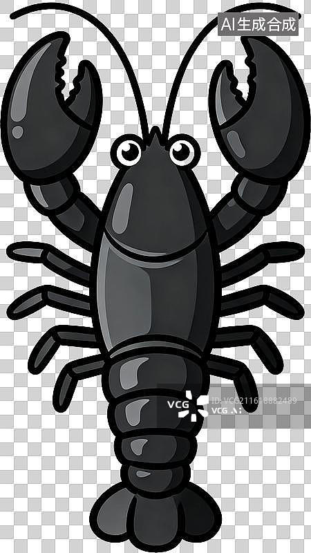 【AI数字艺术】卡通风格黑色龙虾插画图片素材