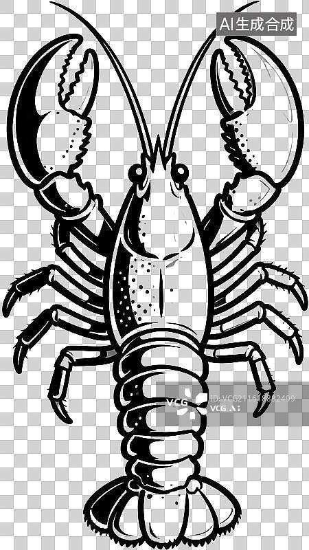 【AI数字艺术】黑白线条风格的龙虾插画图片素材