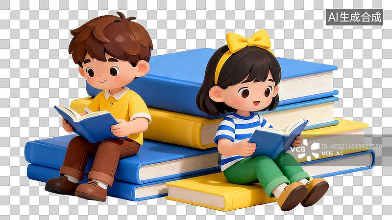 【AI数字艺术】卡通儿童阅读学习图片图片素材