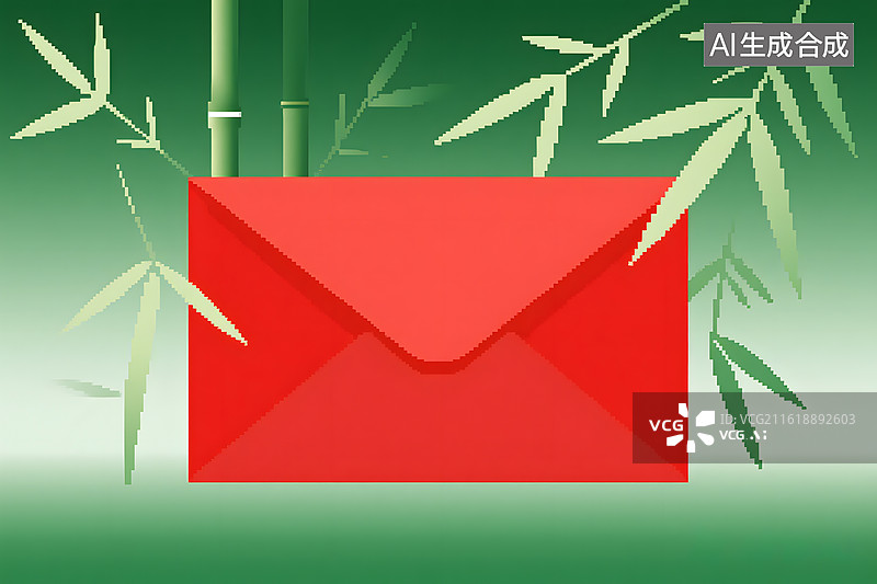 【AI数字艺术】红信封与竹林背景图片素材