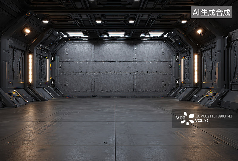 【AI数字艺术】科幻风格金属走廊内部图片素材