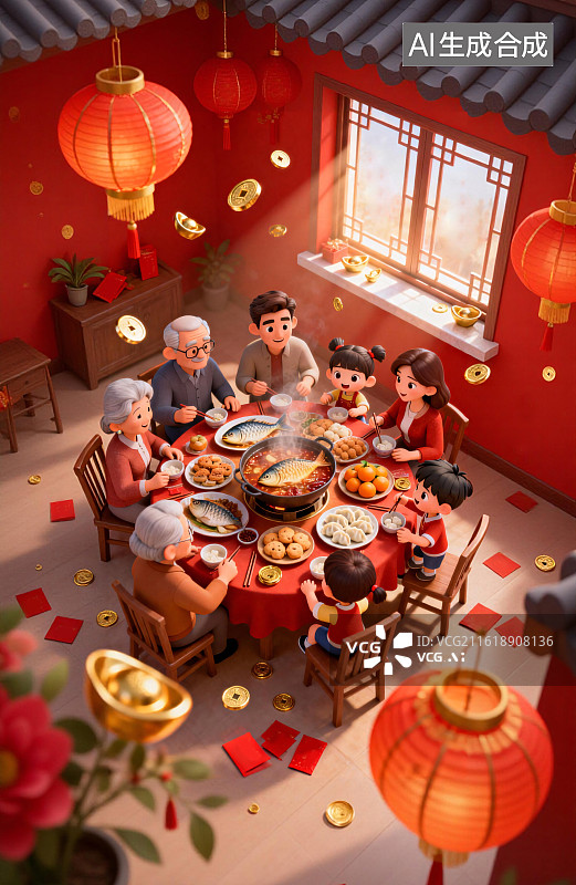 【AI数字艺术】一家人春节除夕年夜饭团圆饭图片素材