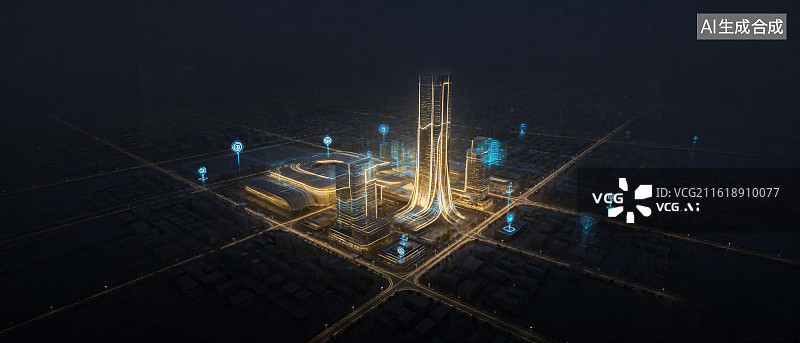 【AI数字艺术】现代城市建设蓝图，会议背景图片素材